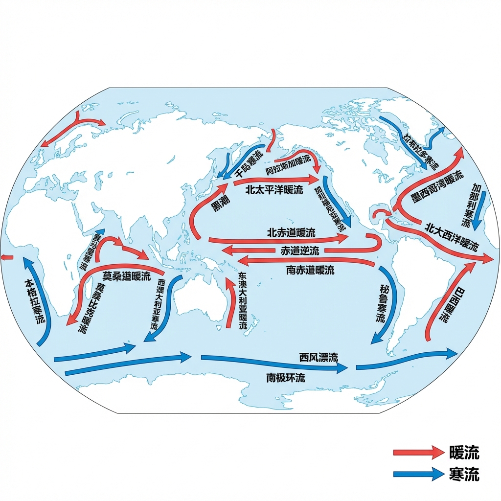 全球洋流分布示意图（中文版）